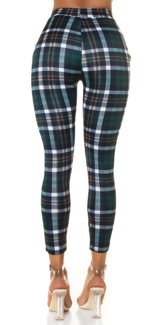 high-waist trousers with checked pattern Green